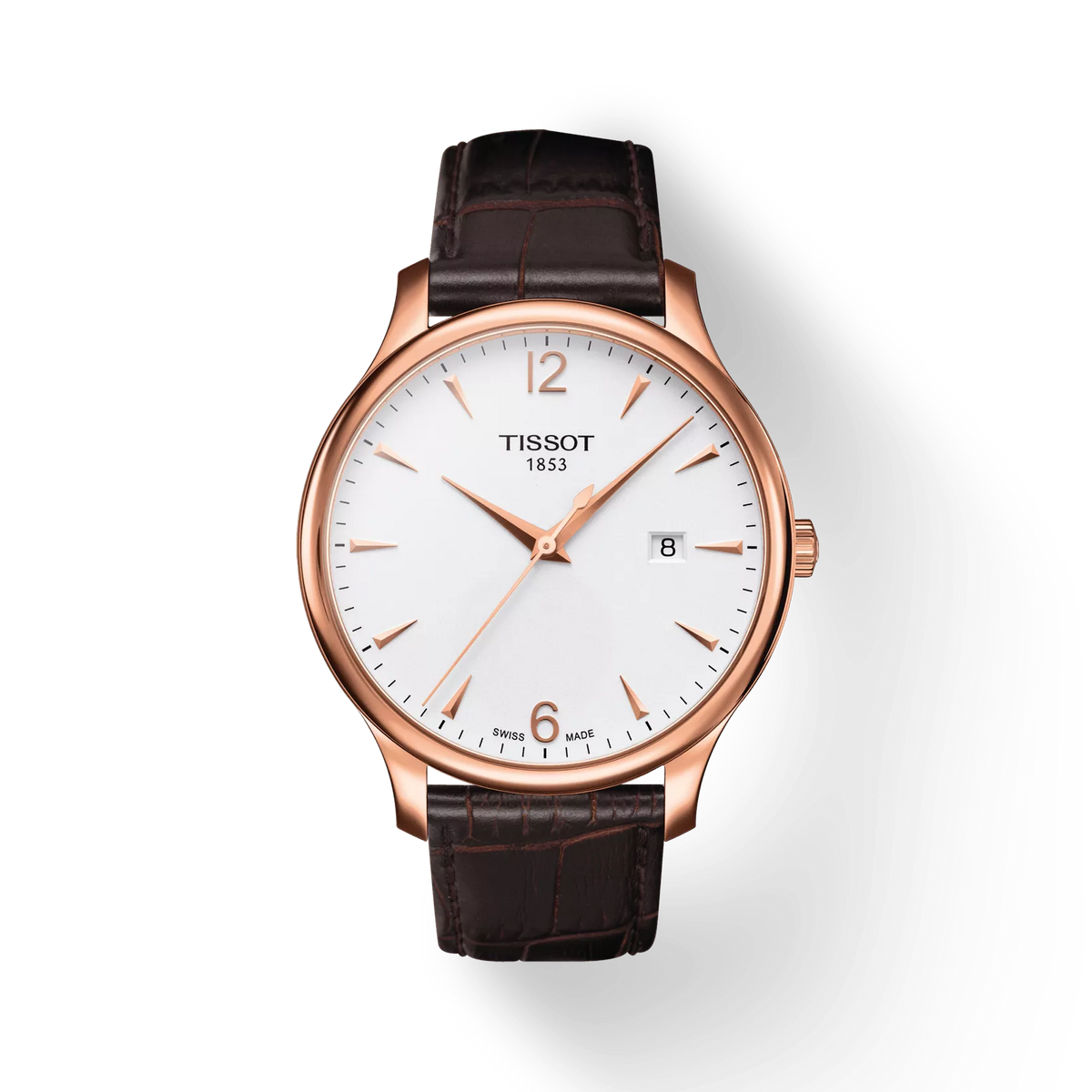 Front view of the watch Tissot Tradition with shadow