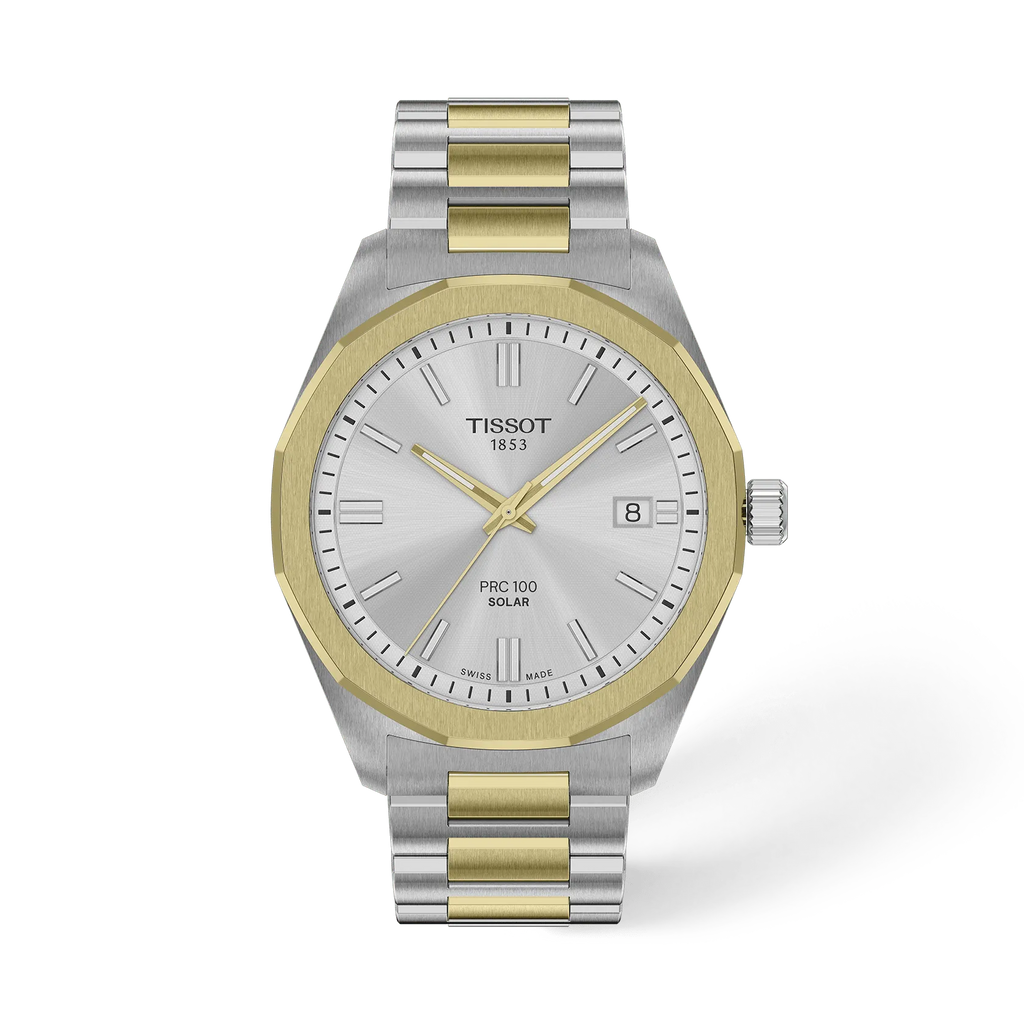 Front view of the watch Tissot PRC 100 Solar 39mm with shadow