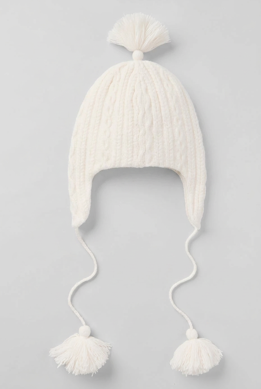 ALO Yoga Cable Knit Winter Bliss Earflap Beanie - Ivory