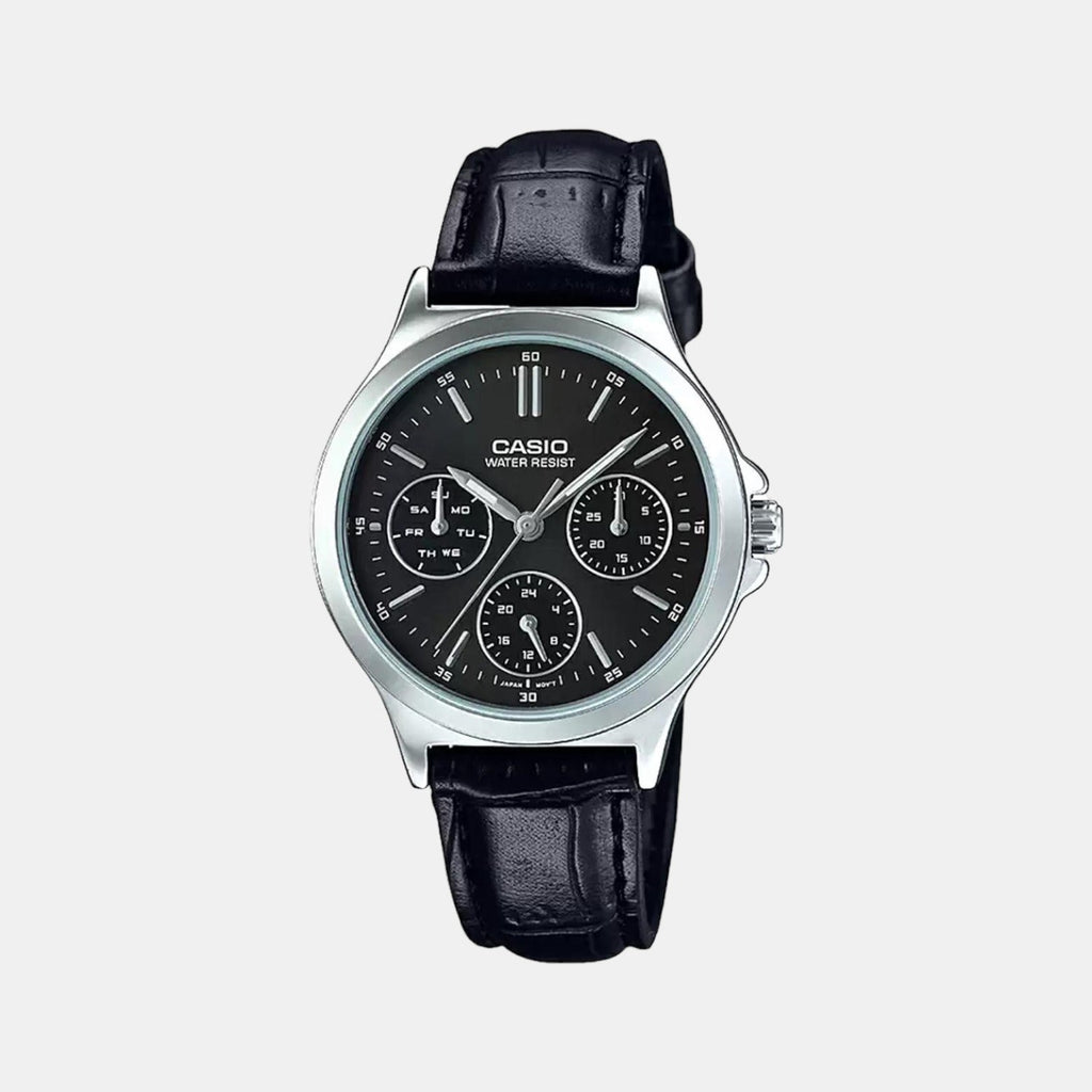 Casio Enticer Women Quartz Black Dial Multi-Function Leather Watch A1149 - 1