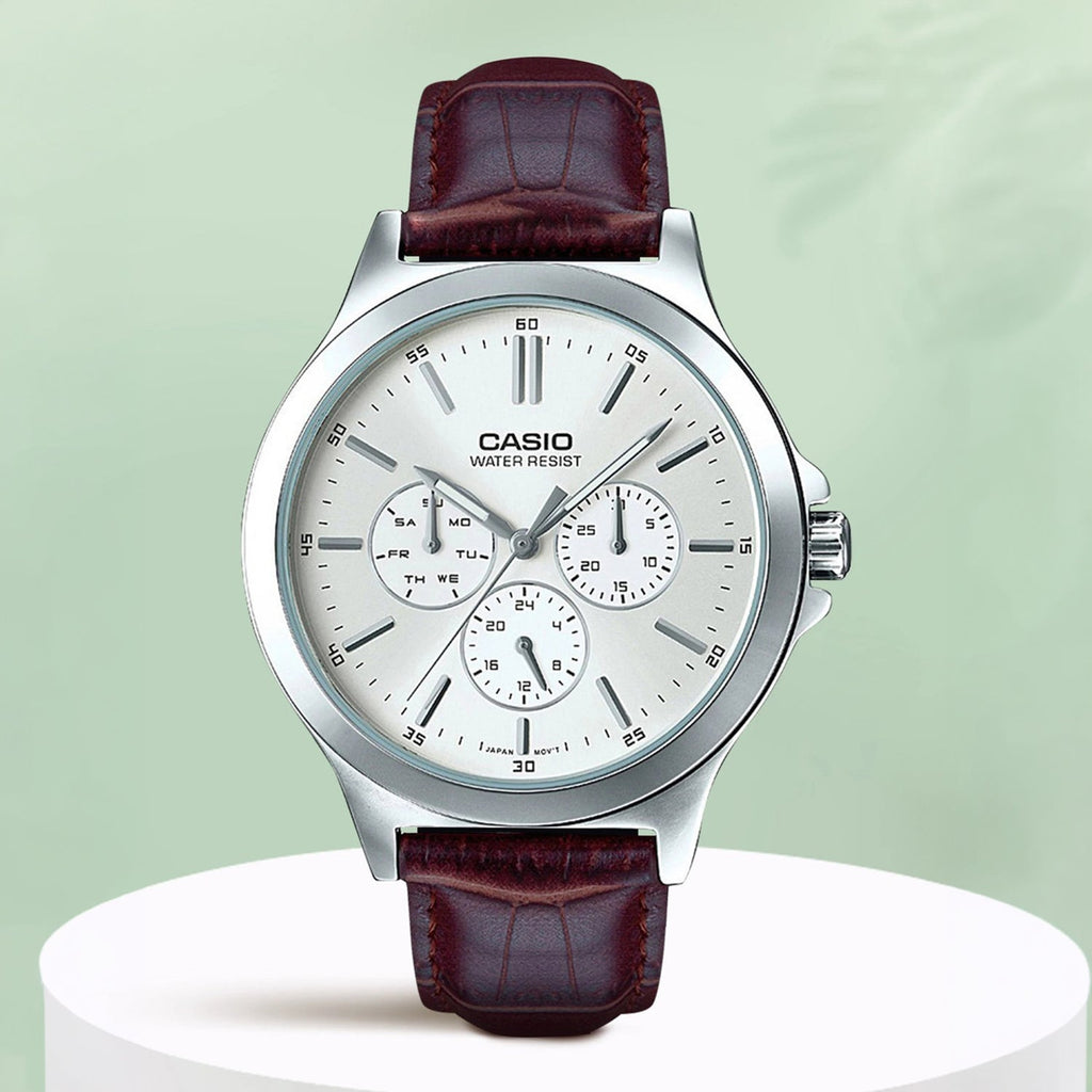 Casio Enticer Men Quartz White Dial Multi-Function Leather Watch A1177 - 5
