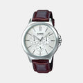 Casio Enticer Men Quartz White Dial Multi-Function Leather Watch A1177 - 1