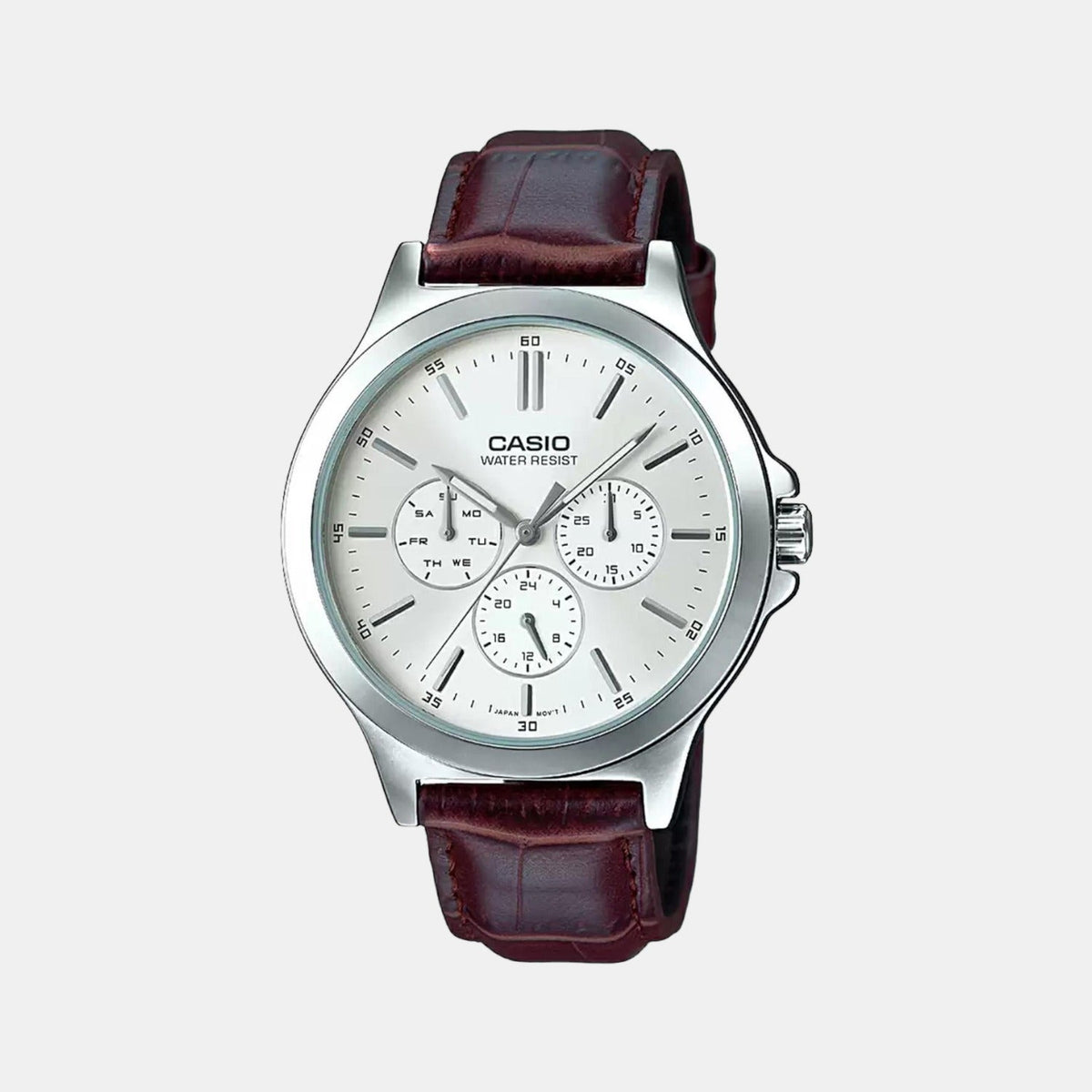 Casio Enticer Men Quartz White Dial Multi-Function Leather Watch A1177 - 1