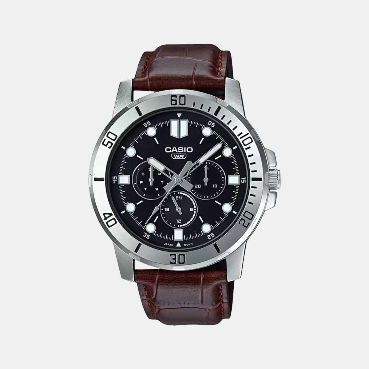 Casio Enticer Men Quartz Black Dial Chronograph Leather Watch A1751 - 1