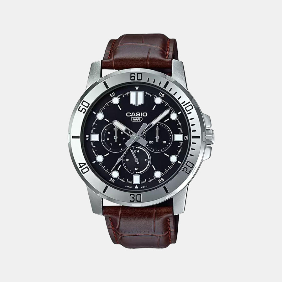 Casio Enticer Men Quartz Black Dial Chronograph Leather Watch A1751