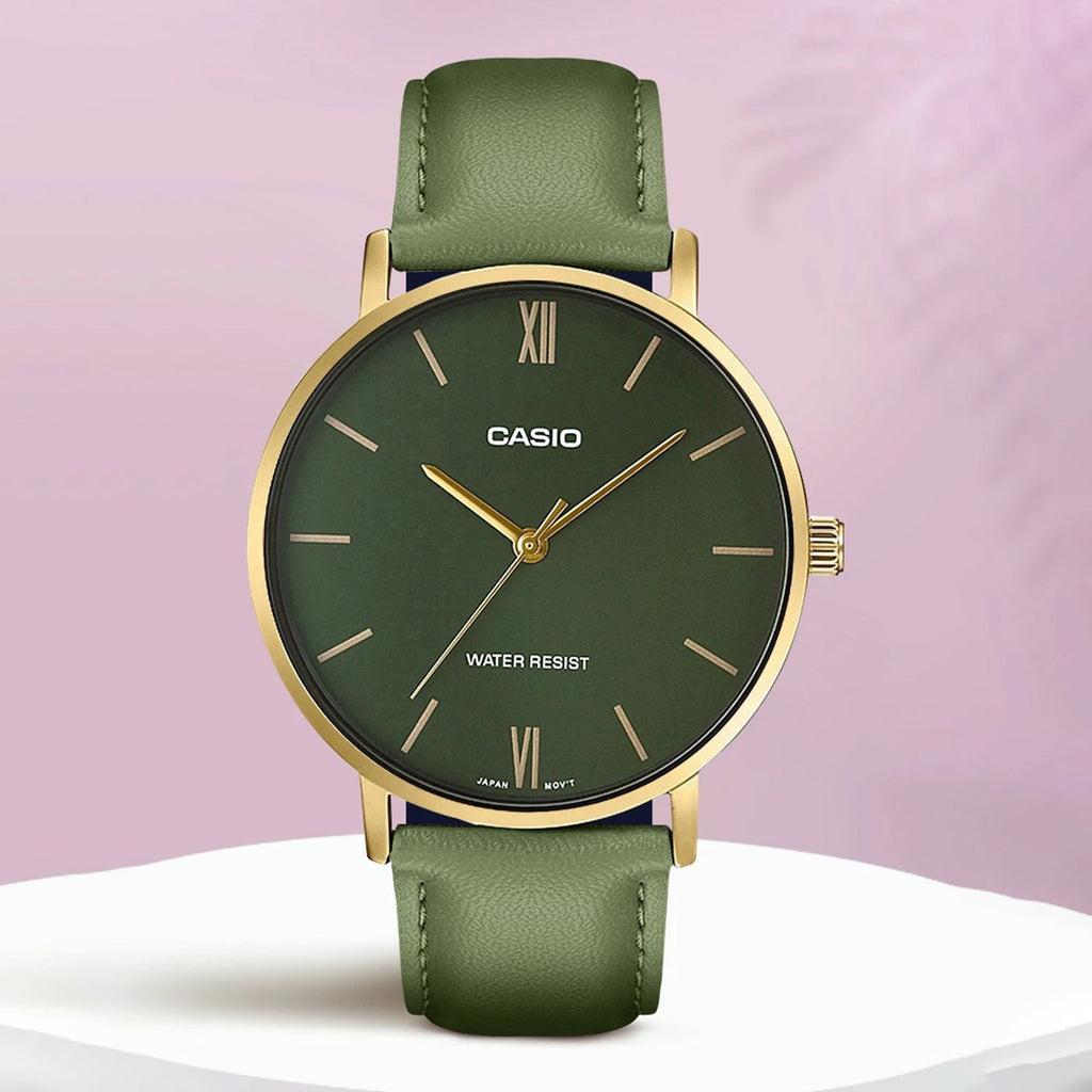 Casio Enticer Men Quartz Green Dial Analog Leather Watch A1782 - 4
