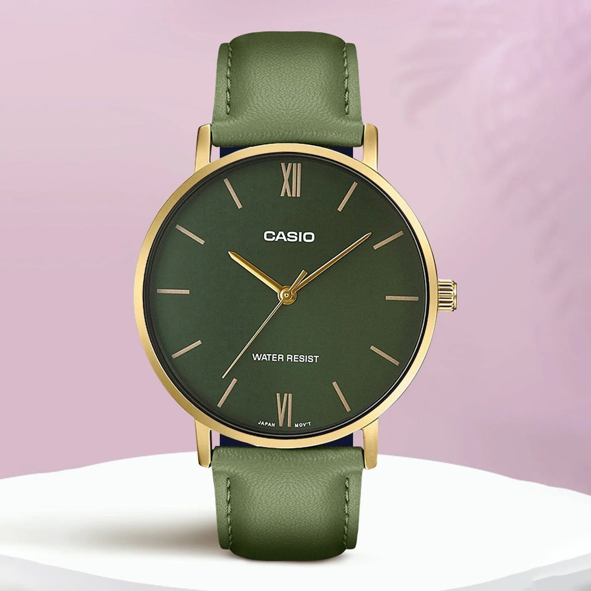 Casio Enticer Men Quartz Green Dial Analog Leather Watch A1782 - 4