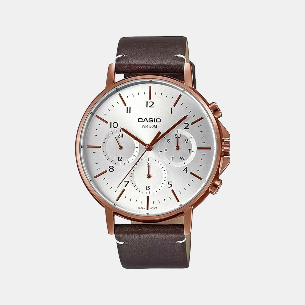 Casio Enticer Men Quartz Silver Dial Chronograph Leather Watch A1850 - 1