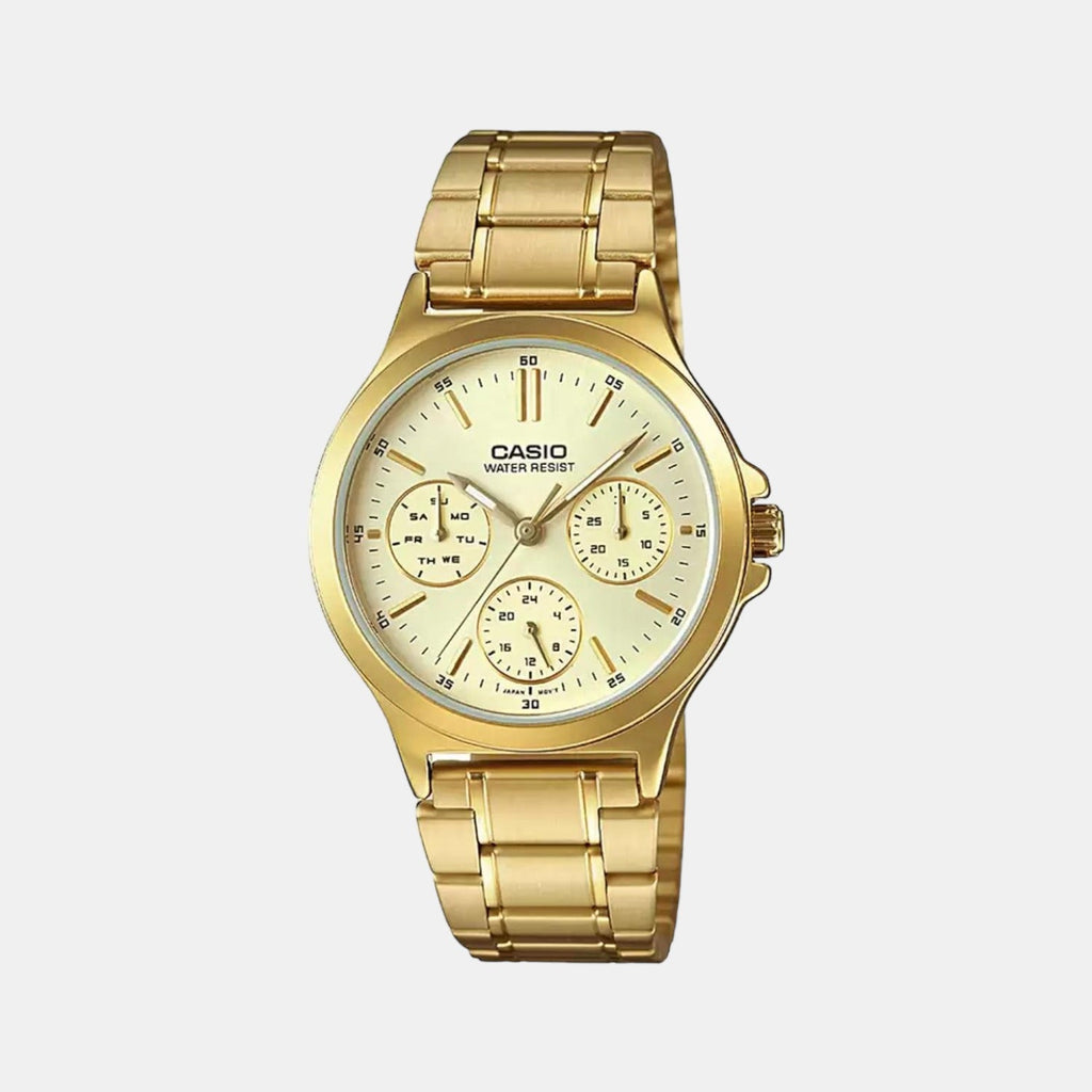 Casio Enticer Women Quartz Gold Dial Multi-Function Stainless Steel Watch A1916 - 1