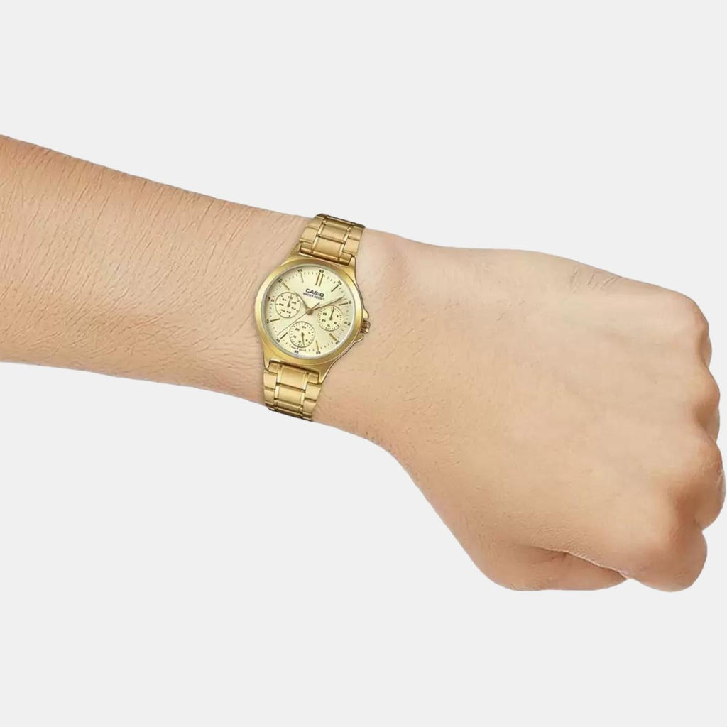 Casio Enticer Women Quartz Gold Dial Multi-Function Stainless Steel Watch A1916 - 5