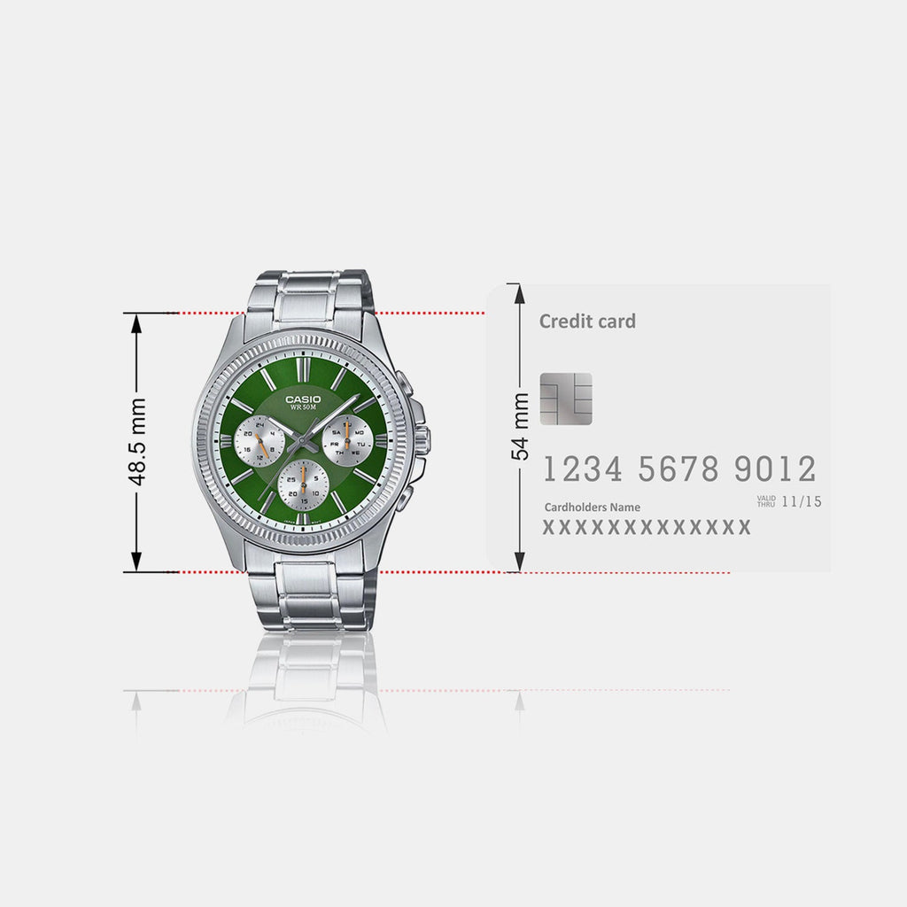 Casio Enticer Men Quartz Green Dial Chronograph Stainless Steel Watch A2230 - 5