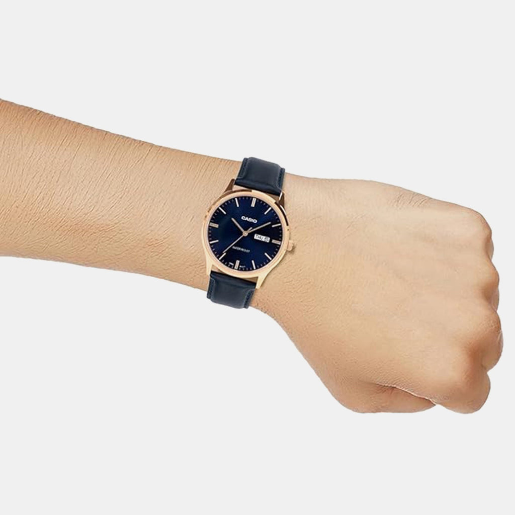 Casio Enticer Men Quartz Blue Dial Analog Leather Watch A2516 - 2