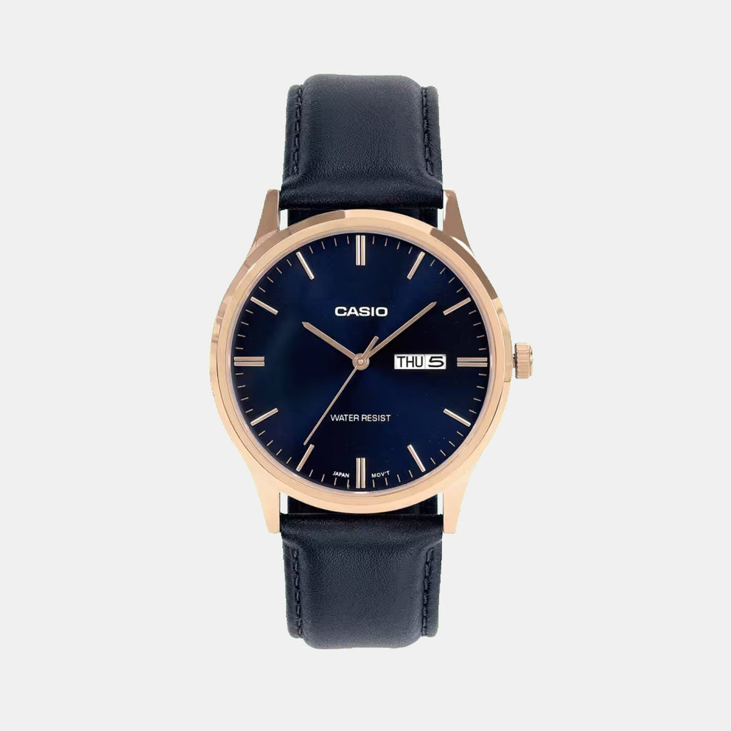 Casio Enticer Men Quartz Blue Dial Analog Leather Watch A2516 - 1
