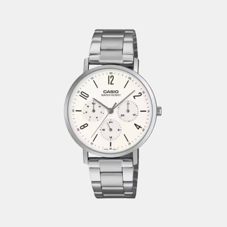 Casio Men Quartz White Dial Analog Stainless Steel Watch A2569