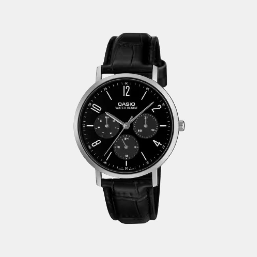 Casio Men Quartz Black Dial Analog Leather Watch A2570