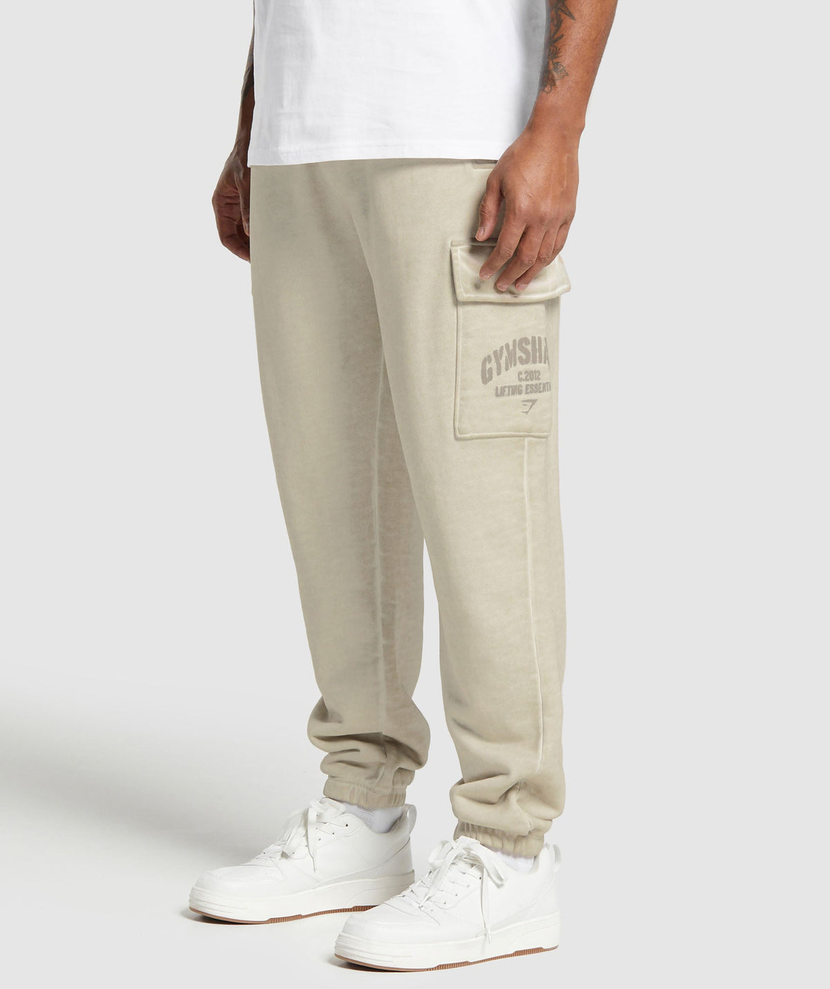 Gymshark Heavyweight Washed Cargo Joggers - Pebble Grey/Solid Flat Oil Dye - 3