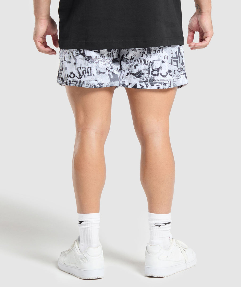 Gymshark Printed Mesh 5" Shorts - White - 2