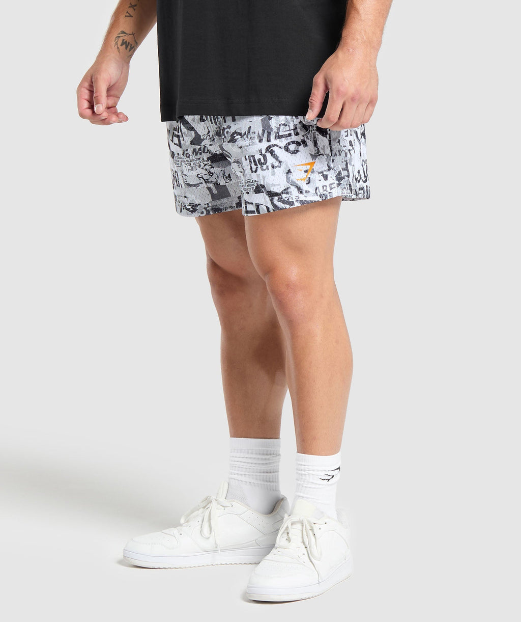 Gymshark Printed Mesh 5" Shorts - White - 3