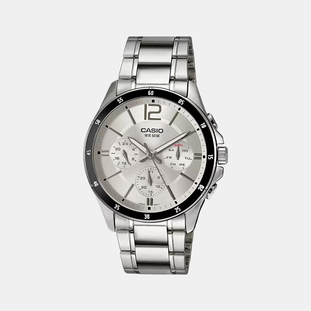 Casio Enticer Men Quartz Silver Dial Chronograph Stainless Steel Watch A833 - 1