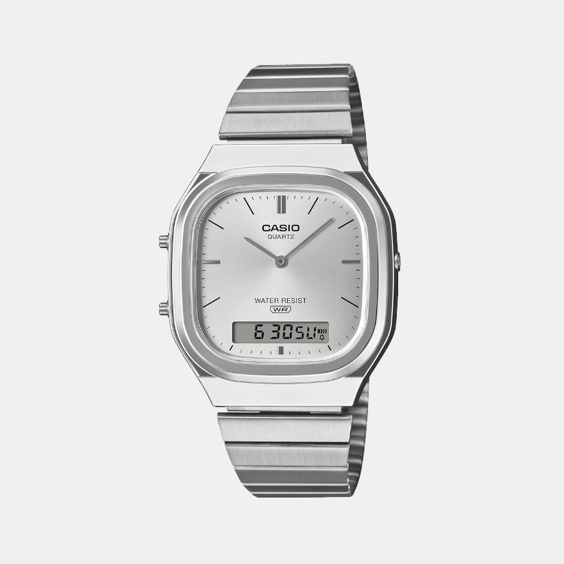 Casio Vintage Unisex Quartz Silver Dial Analog-Digital Stainless Steel Watch D420 - 1