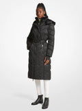 Michael Kors Faux Fur Trim Belted Puffer Coat - Black