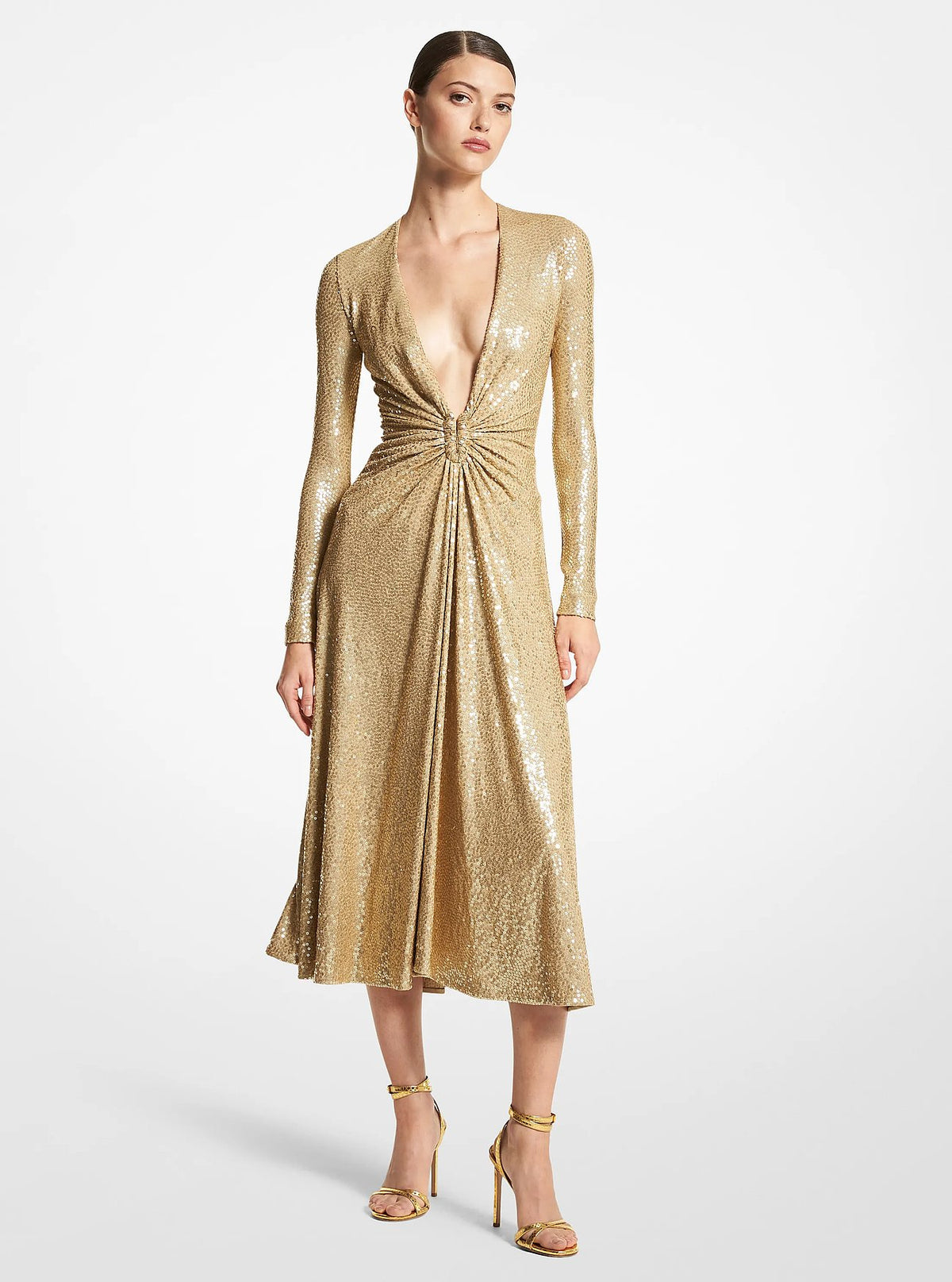 Michael Kors Hand-Embroidered Sequin Stretch Jersey Dance Dress - Dune