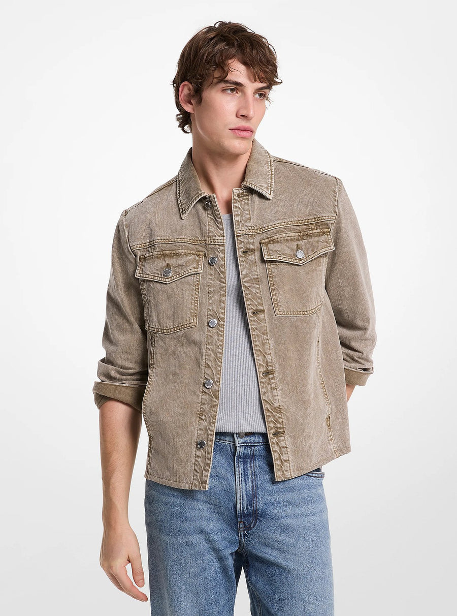 Michael Kors Washed Denim Curved Hem Shirt Jacket