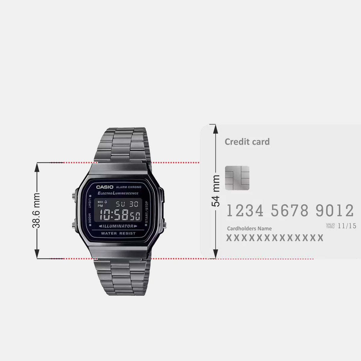 Casio Vintage Unisex Quartz Black Dial Digital Stainless Steel Watch D182 - 5
