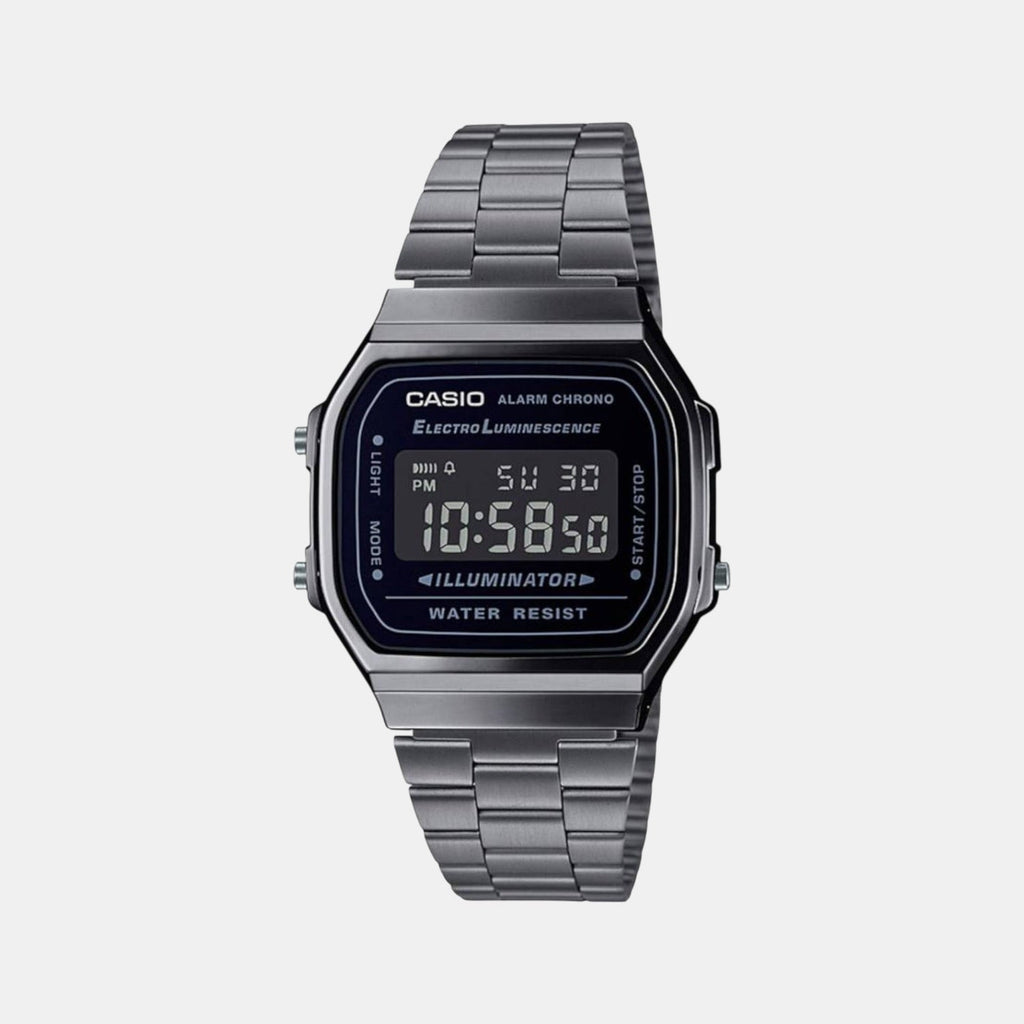 Casio Vintage Unisex Quartz Black Dial Digital Stainless Steel Watch D182 - 1