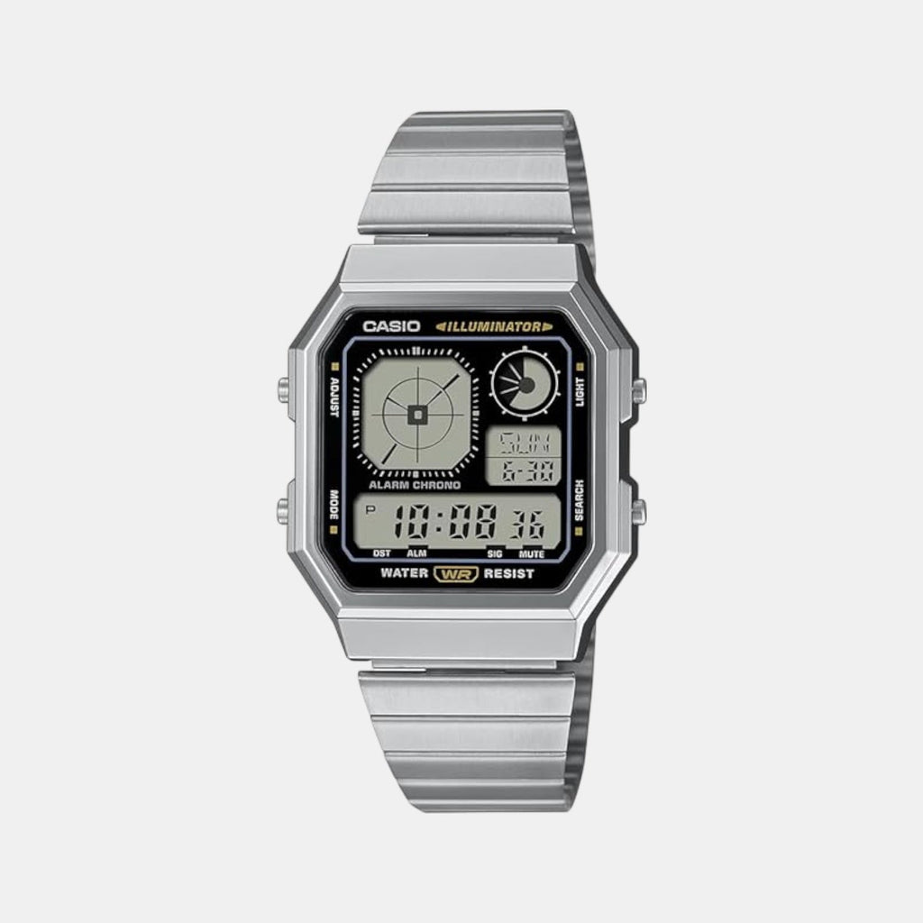 Casio Vintage Unisex Quartz Black Dial Digital Stainless Steel Watch D388 - 1