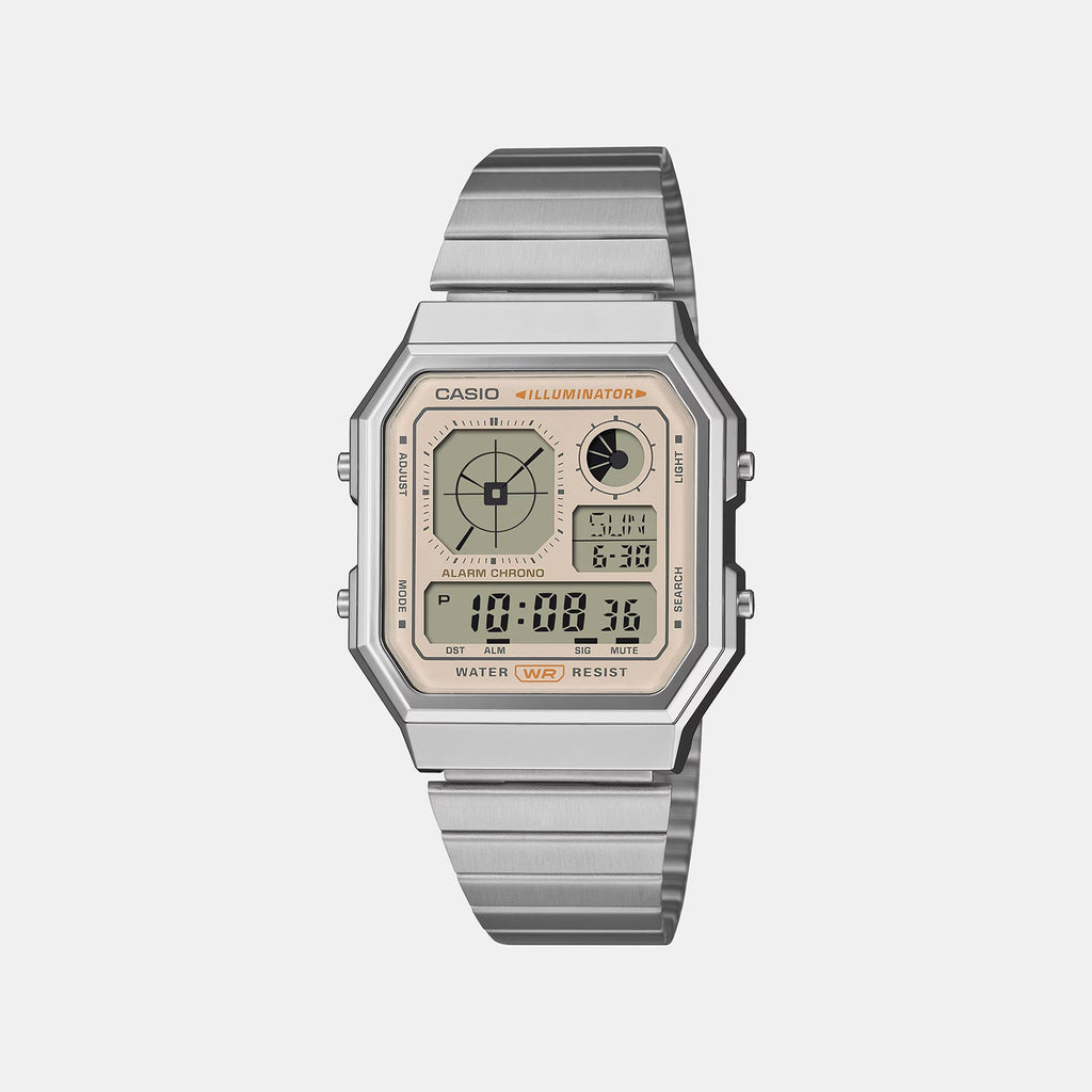 Casio Vintage Unisex Quartz Peach Dial Digital Stainless Steel Watch D449 - 1