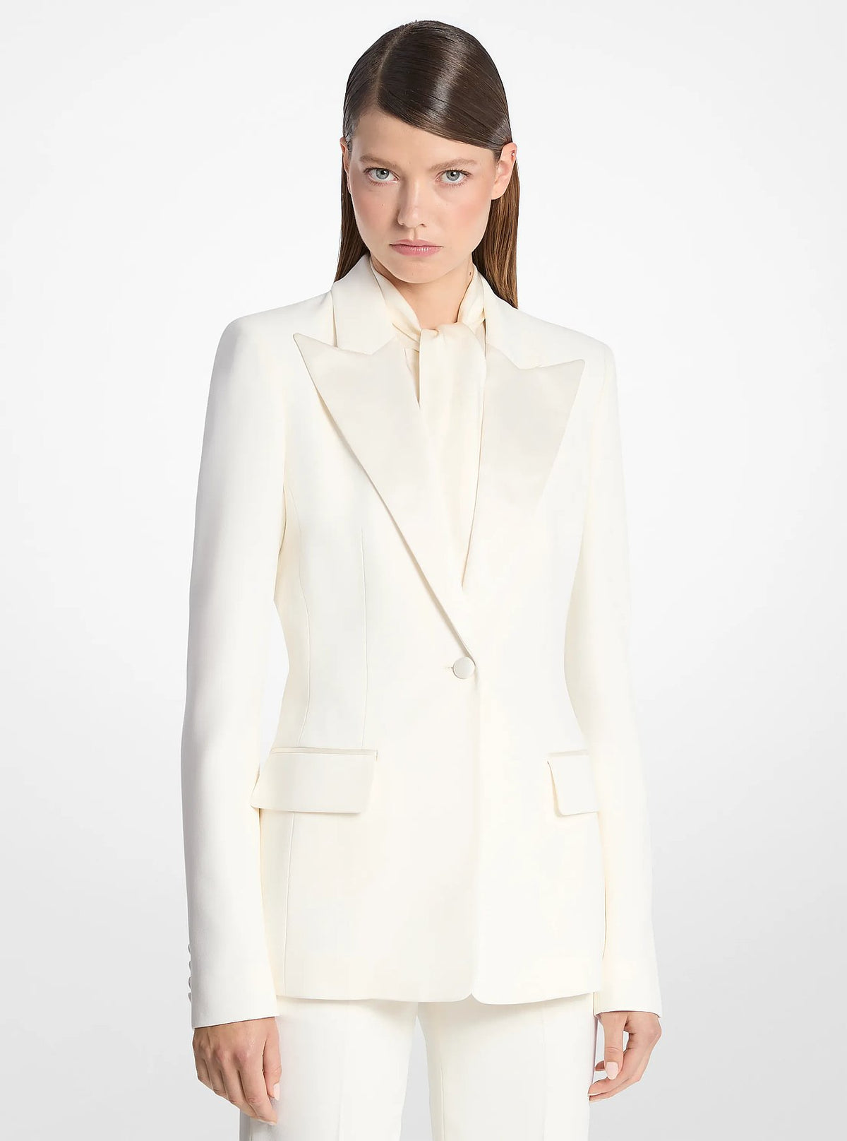 Michael Kors Georgina Hand Embellished Double Crepe Sablé Blazer - Ivory