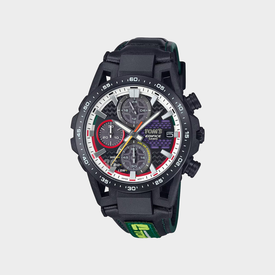 Casio Edifice Men Quartz Black Dial Chronograph Leather Watch ED632