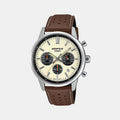 Casio Edifice Men Quartz Cream Dial Multi-Function Leather Watch ED657 - 1