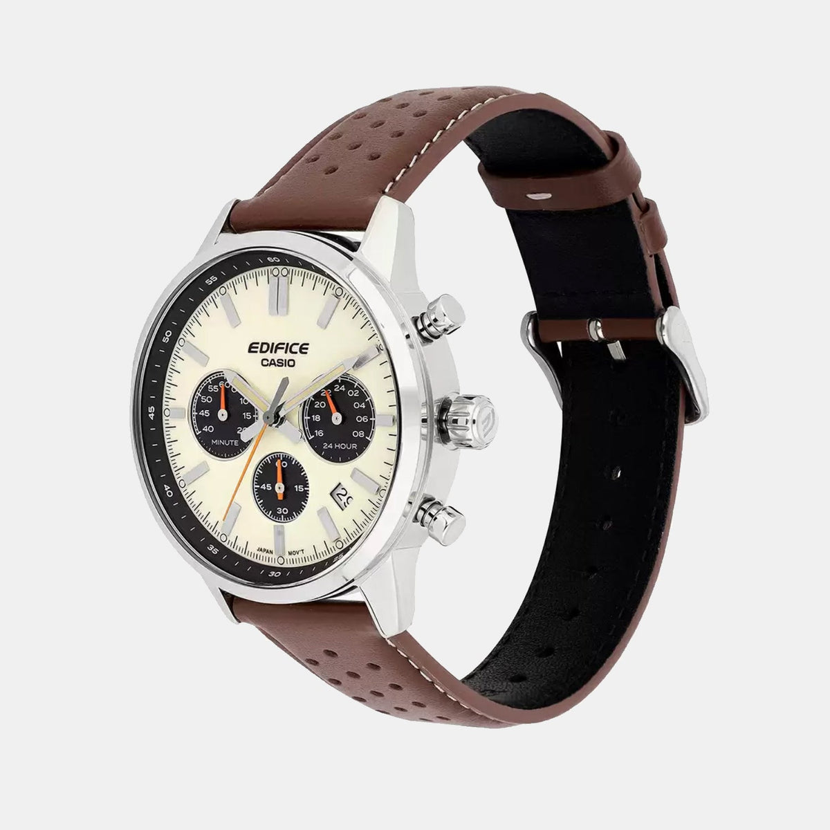 Casio Edifice Men Quartz Cream Dial Multi-Function Leather Watch ED657 - 2