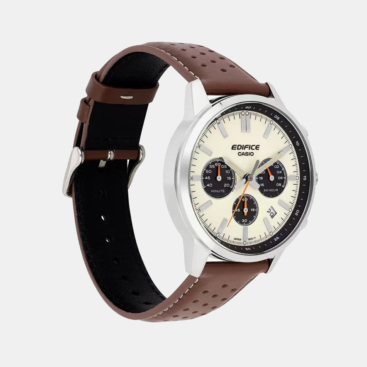 Casio Edifice Men Quartz Cream Dial Multi-Function Leather Watch ED657 - 3