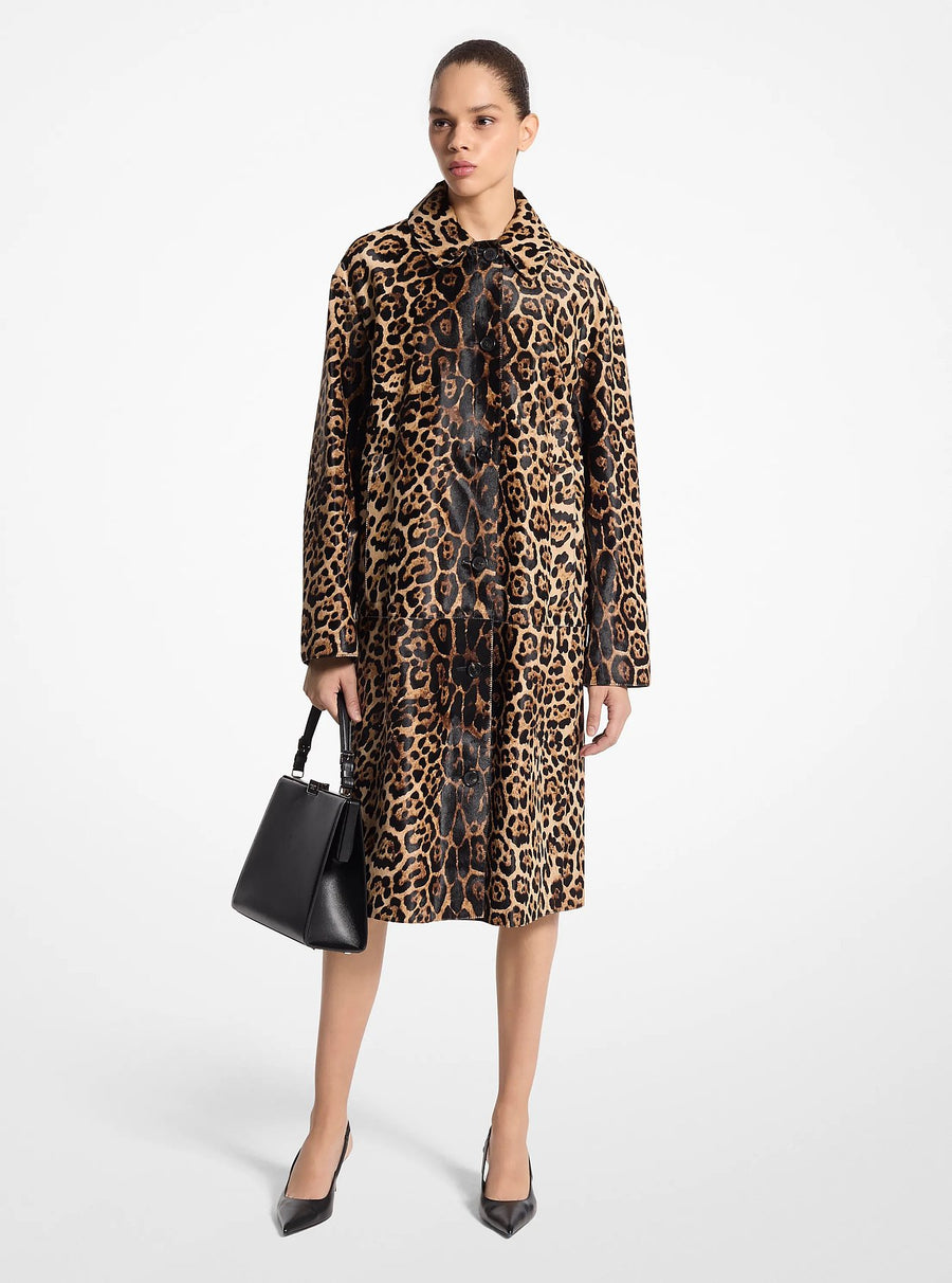 Michael Kors Jaguar Print Calf Hair Balmacaan