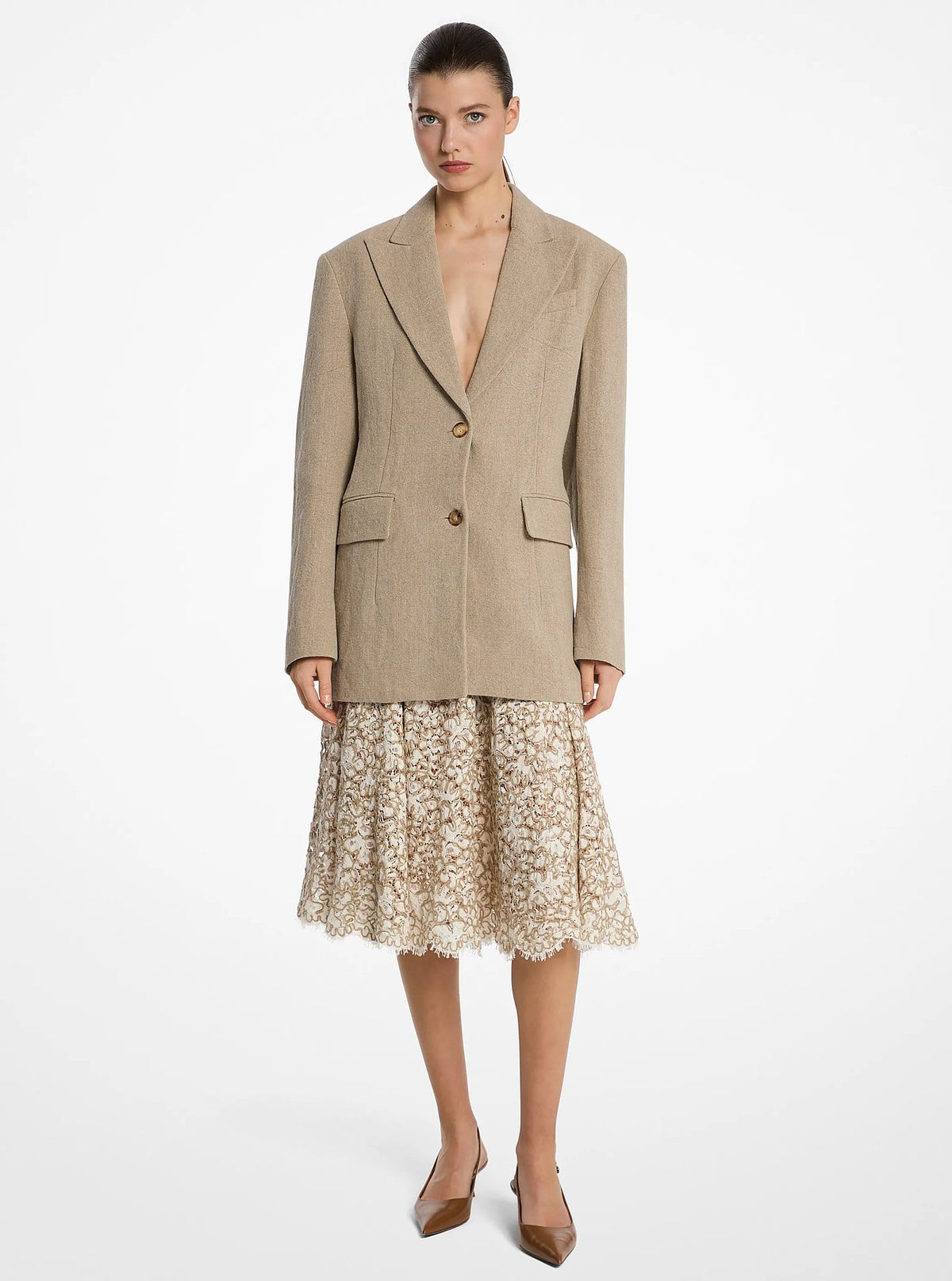 Michael Kors Linen Carved Blazer - Hemp Mel - 3