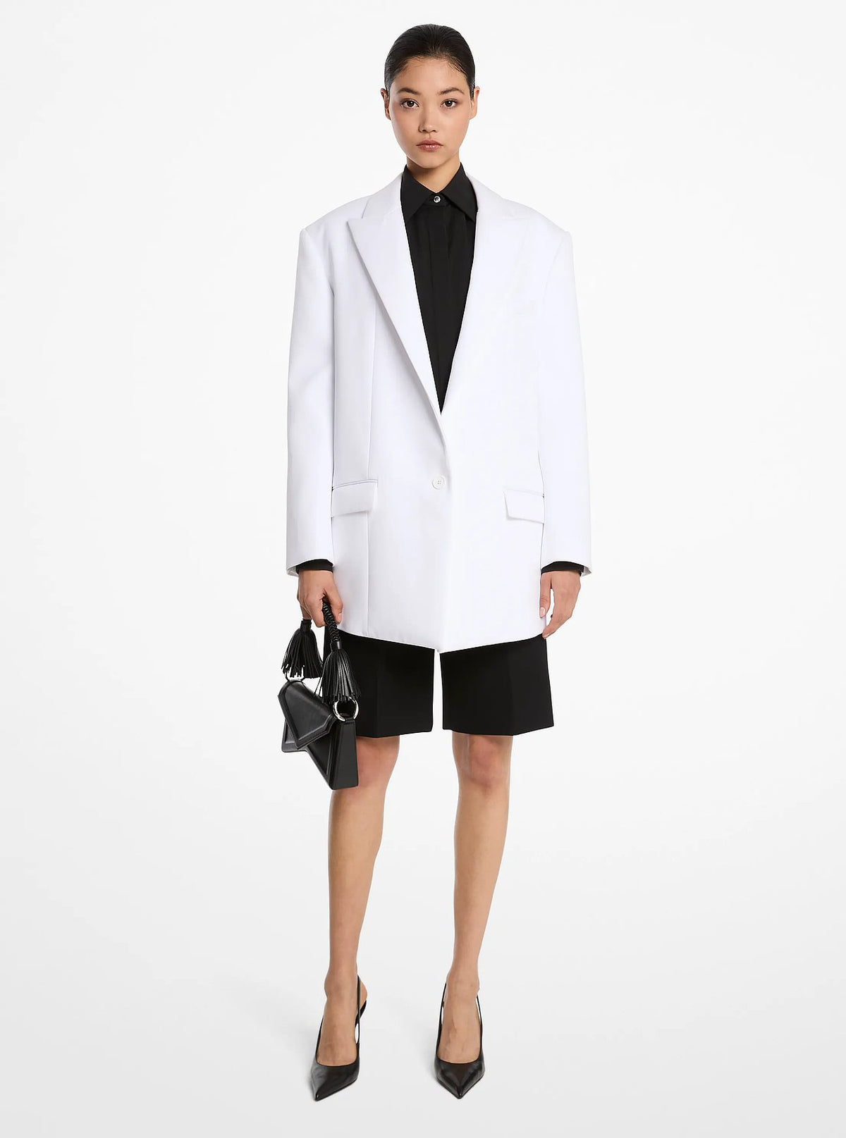 Michael Kors Oversized Stretch Cotton Blazer - Optic White