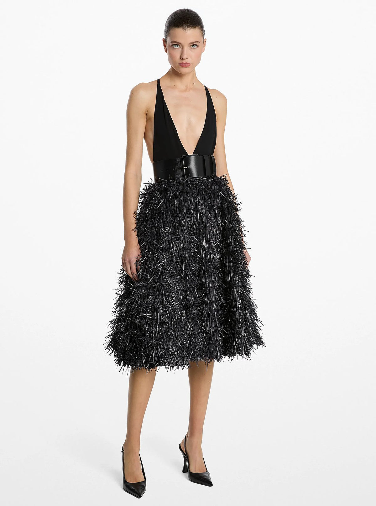 Michael Kors Hand-Embroidered Fringe Jacquard Circle Skirt - Black