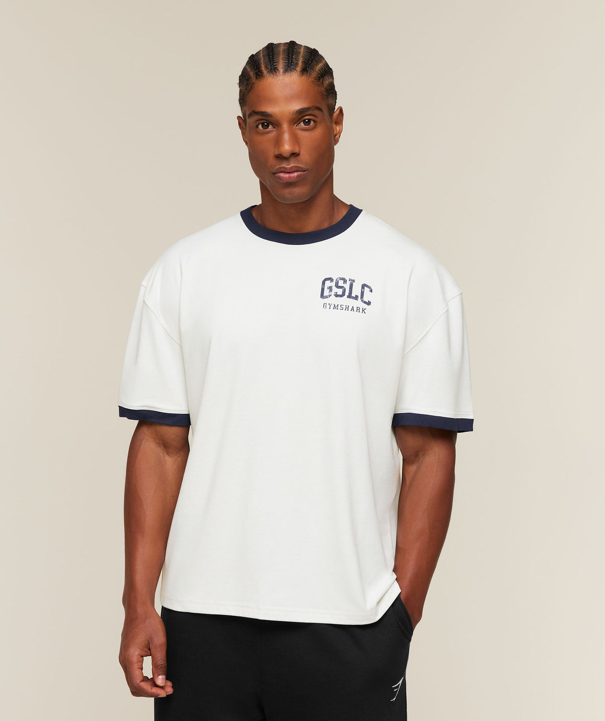 Gymshark GSLC Ringer T-Shirt - Soft White/Heavy Blue