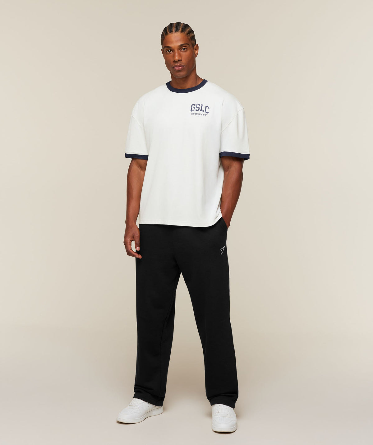 Gymshark GSLC Ringer T-Shirt - Soft White/Heavy Blue - 4