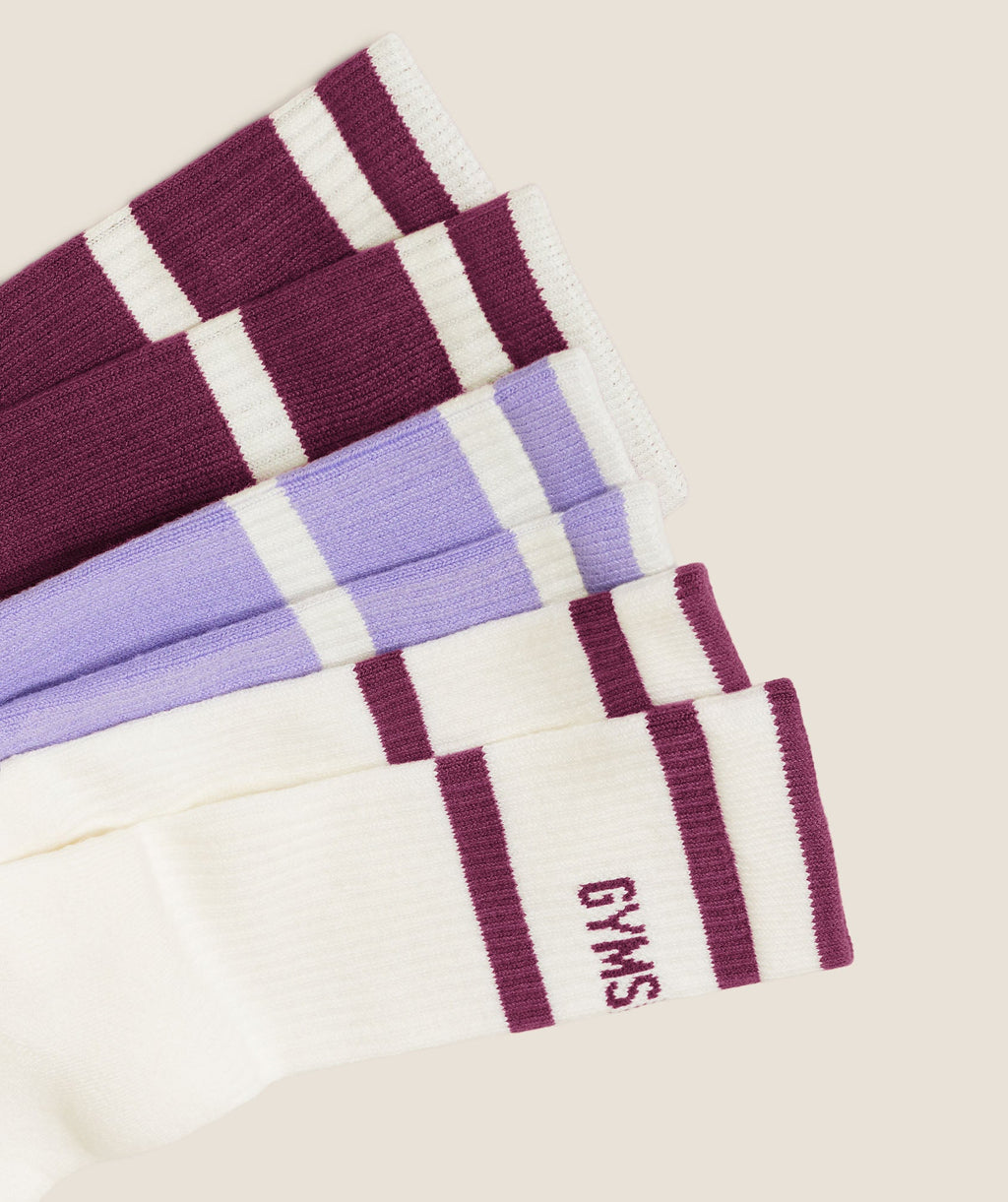 Gymshark Essentials Crew Sock 3pk - Strength Pink/Soft White/Pace Purple - 2