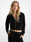 Michael Kors Logo Jacquard Charm Jacquard Cropped Zip-Up Hoodie - Black