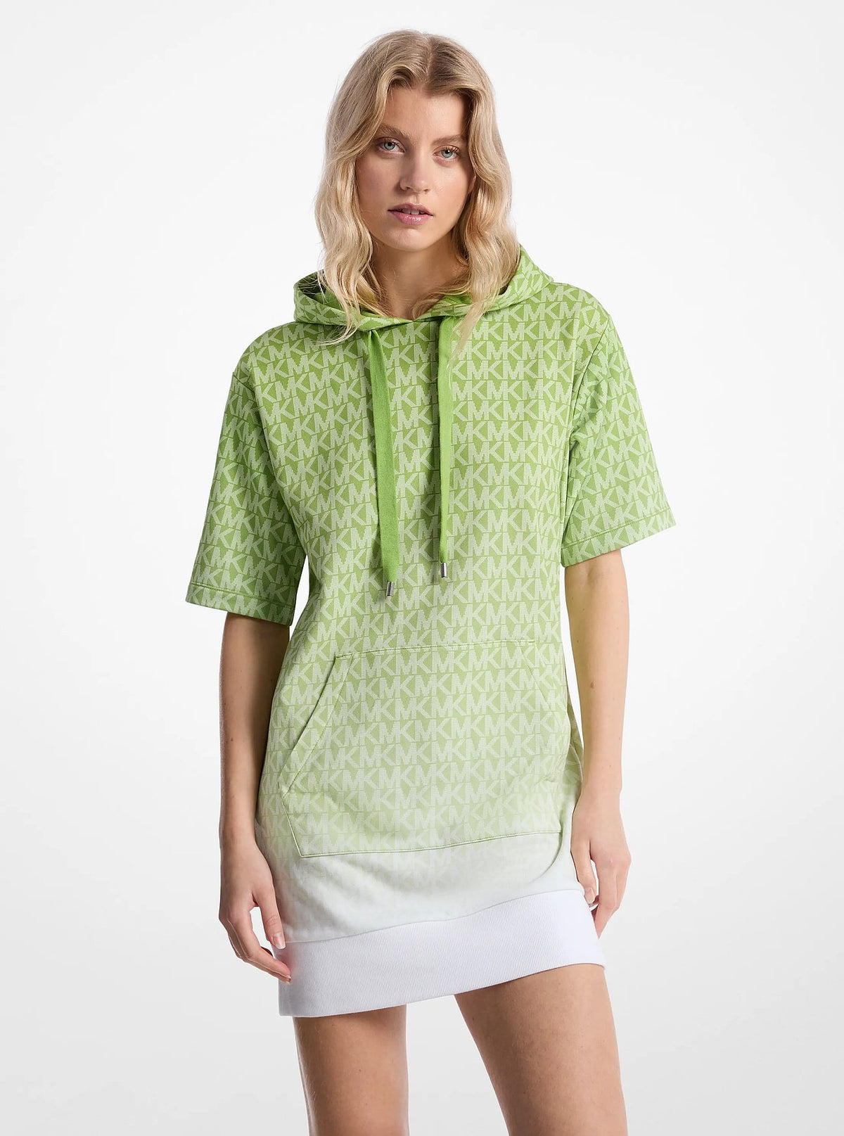 Michael Kors Ombré Signature Logo Cotton Terry Hoodie Dress - Junglegreen