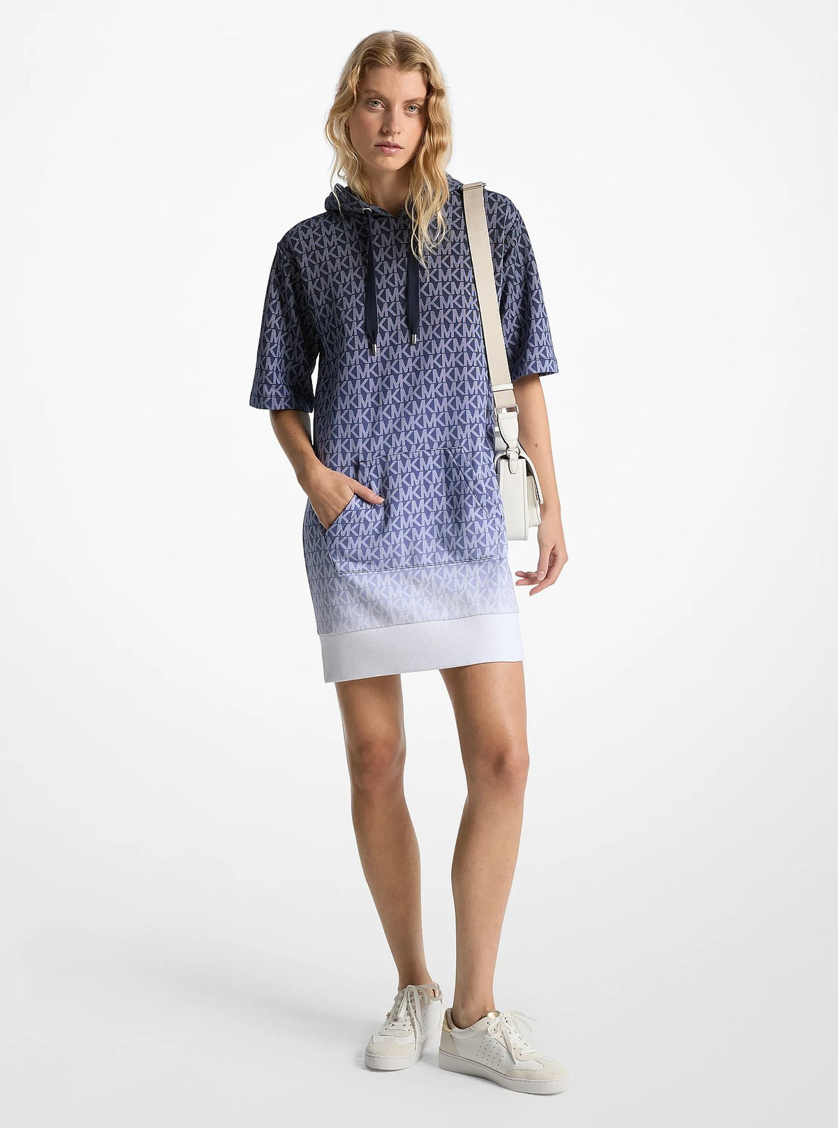 Michael Kors Ombré Signature Logo Cotton Terry Hoodie Dress - Midnightblue