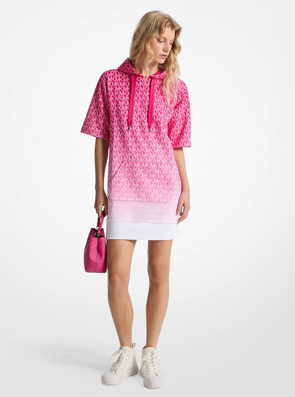 Michael Kors Ombré Signature Logo Cotton Terry Hoodie Dress - Dragon Fruit