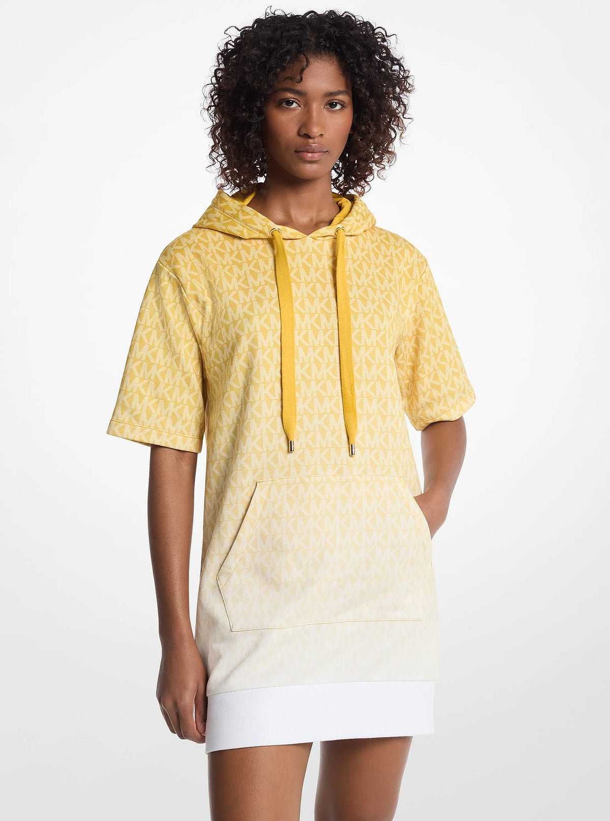 Michael Kors Ombré Signature Logo Cotton Terry Hoodie Dress - Daisy Yellow