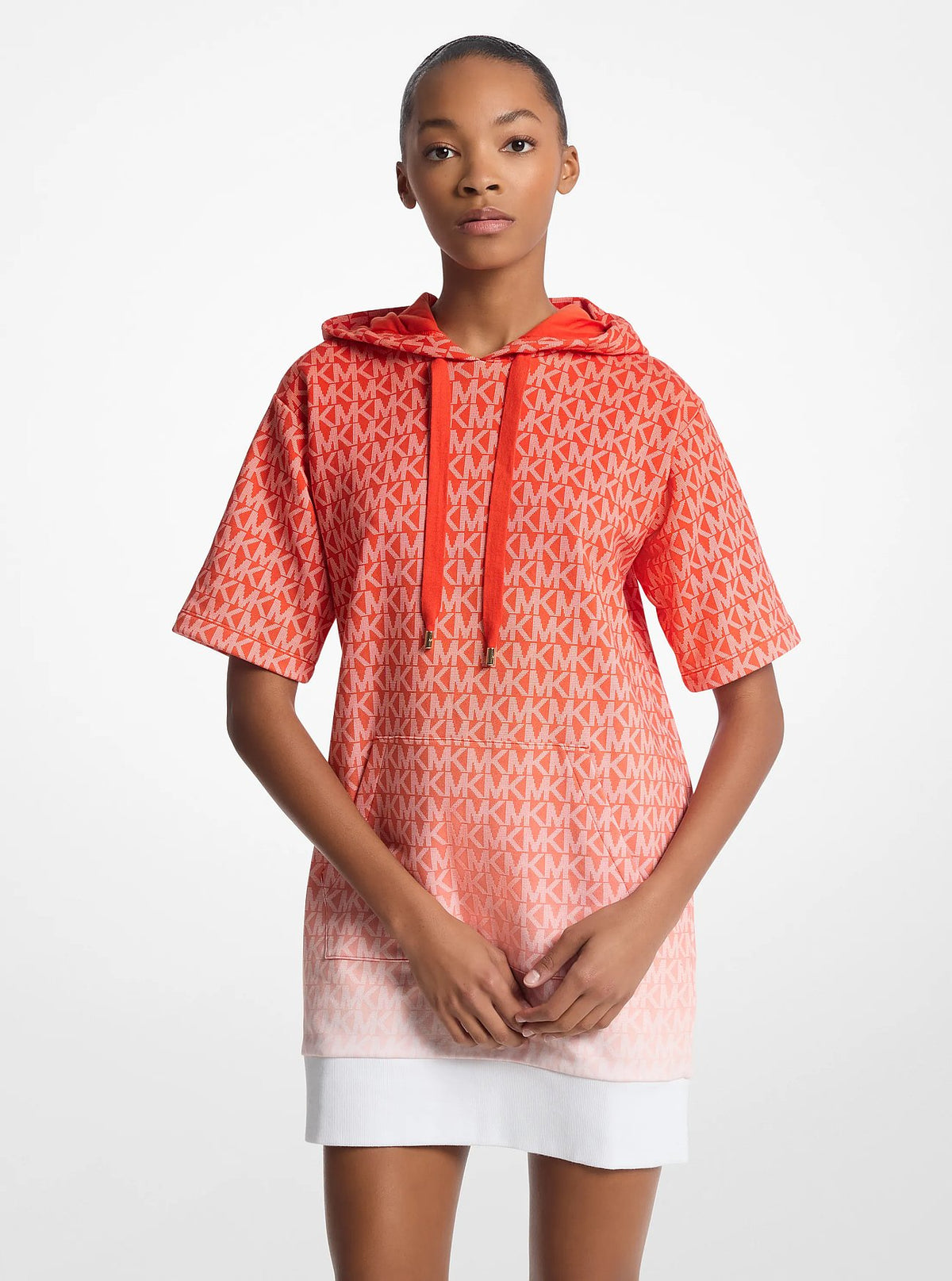 Michael Kors Ombré Signature Logo Cotton Terry Hoodie Dress - Red Clay