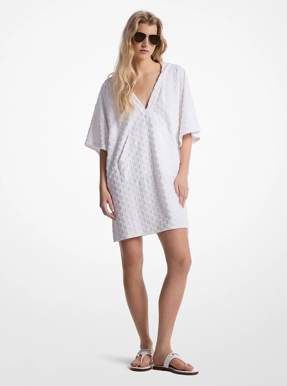Michael Kors Logo Embossed Cotton Terry Coverup - White